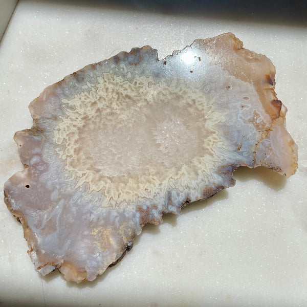 Pink Amethyst with flower agate slice 14CM