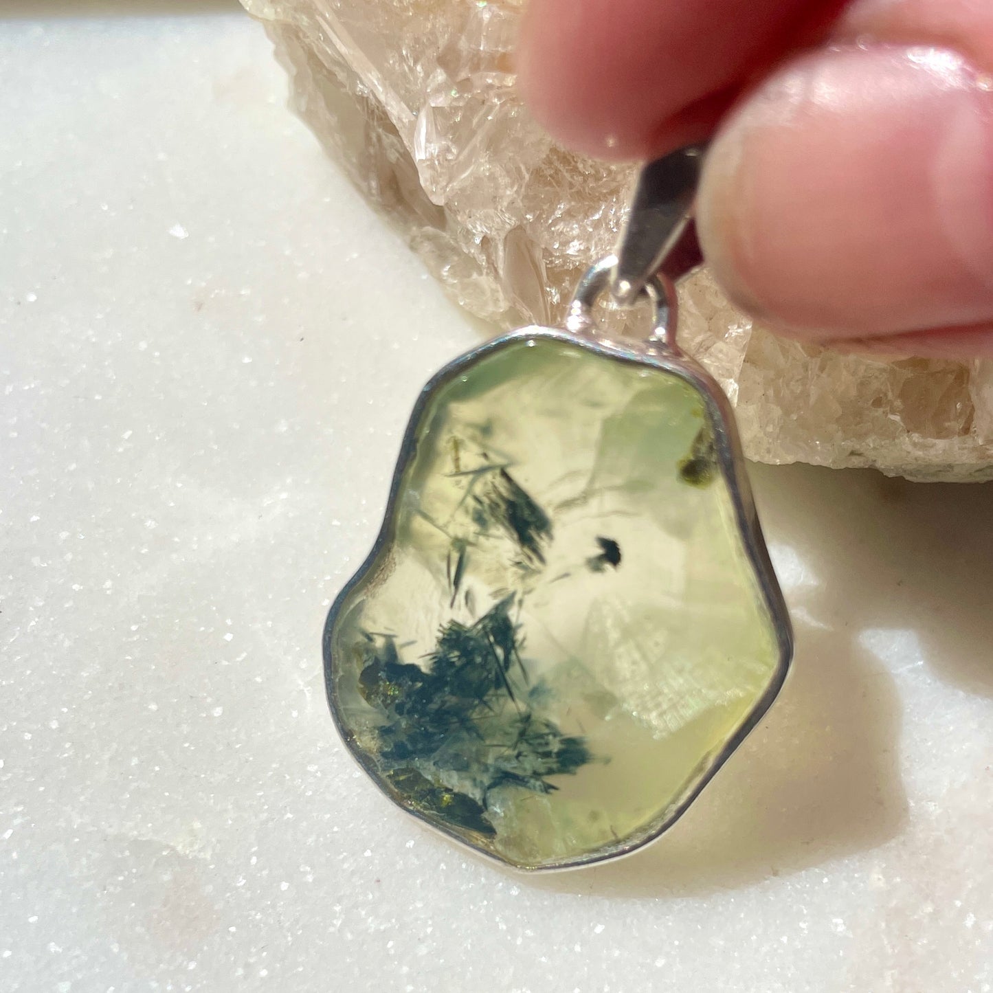 Prehnite Epidote pendant - 925 silver