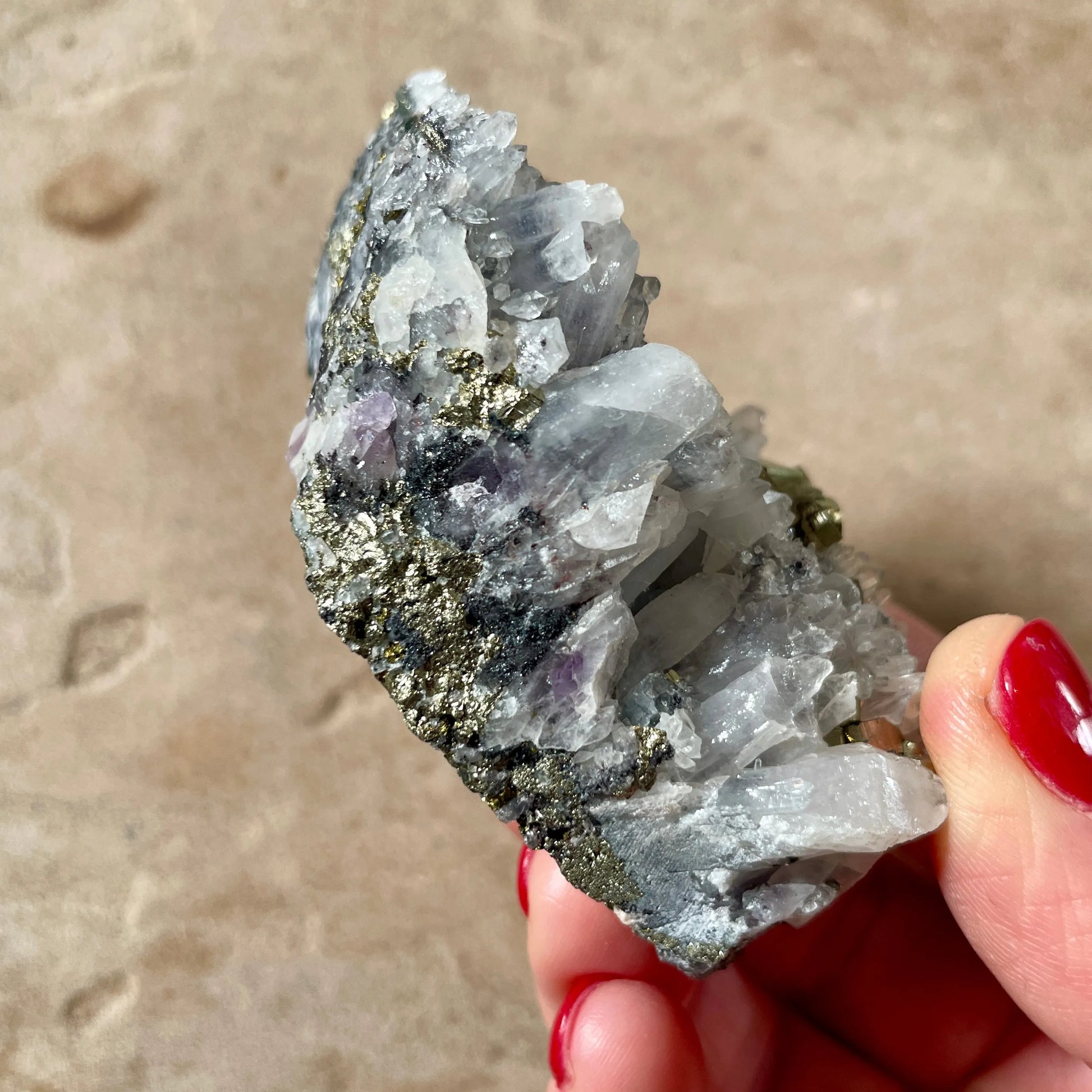 Pyrite Quartz cluster with Amethyst