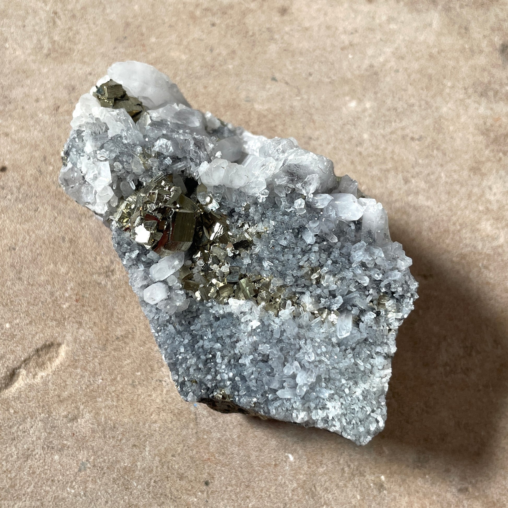 Pyrite Quartz cluster with Amethyst