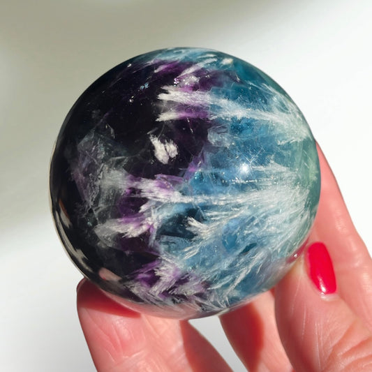Rainbow Fluorite Feather Sphere 6CM