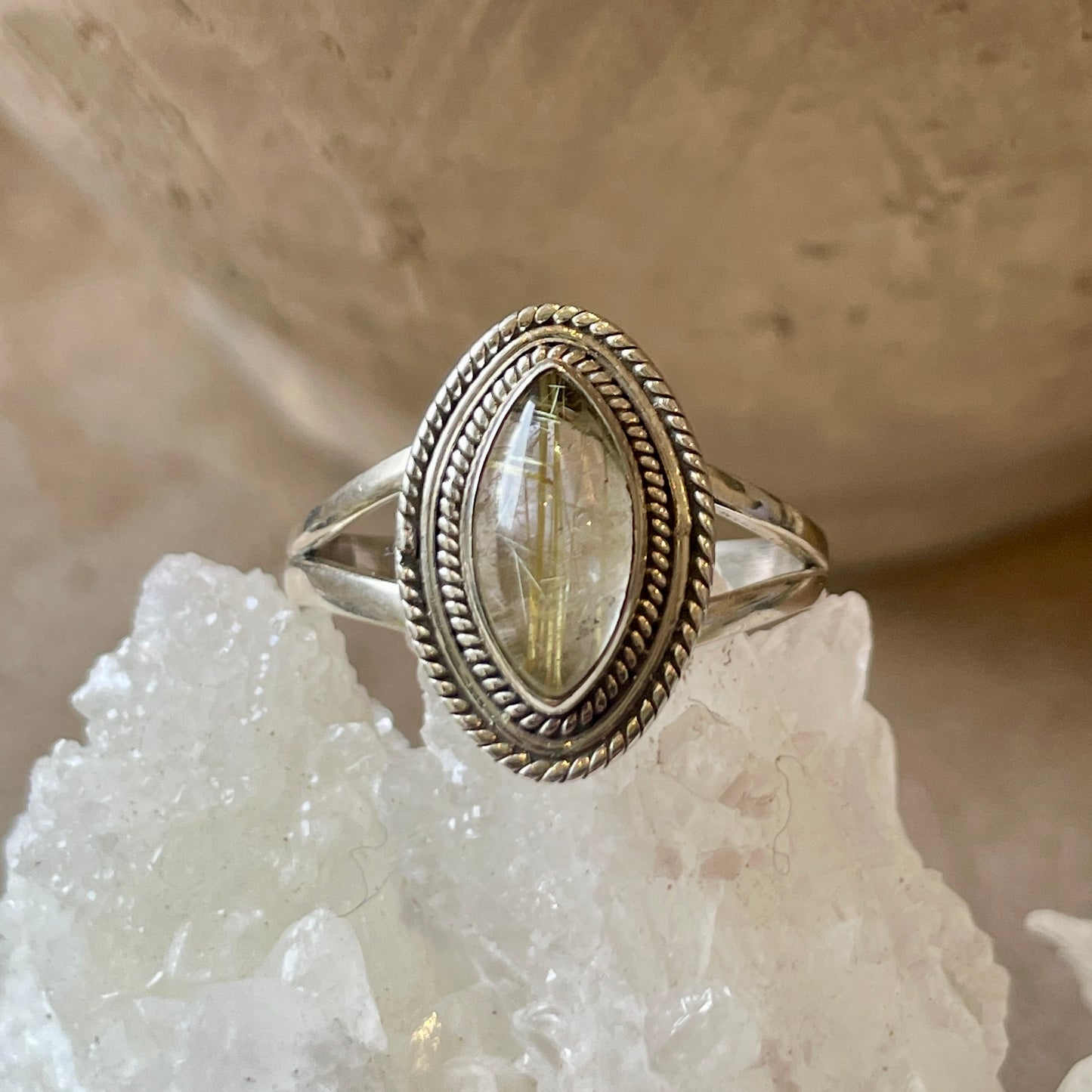 Golden Rutile Quartz ring | 925 silver | Size 9.5