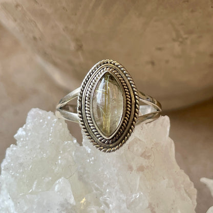 Golden Rutile Quartz ring | 925 silver | Size 9.5