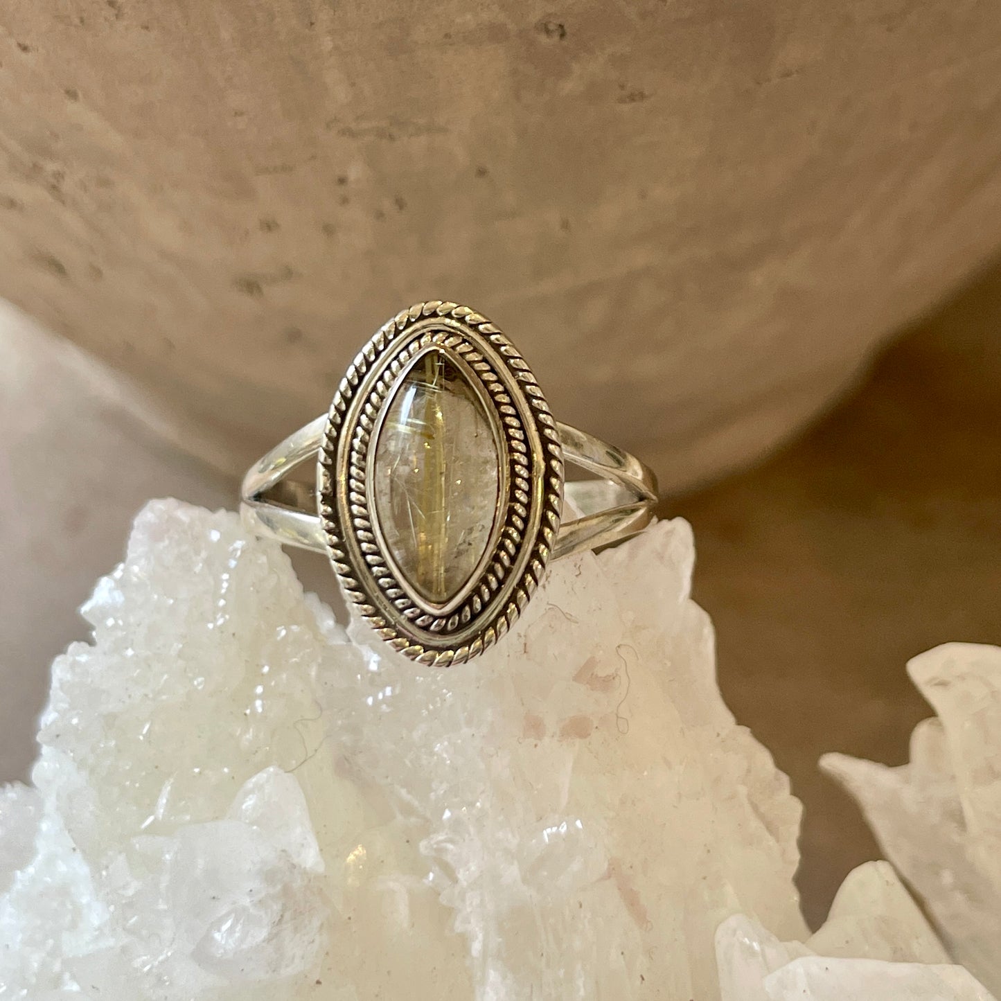 Golden Rutile Quartz ring | 925 silver | Size 9.5