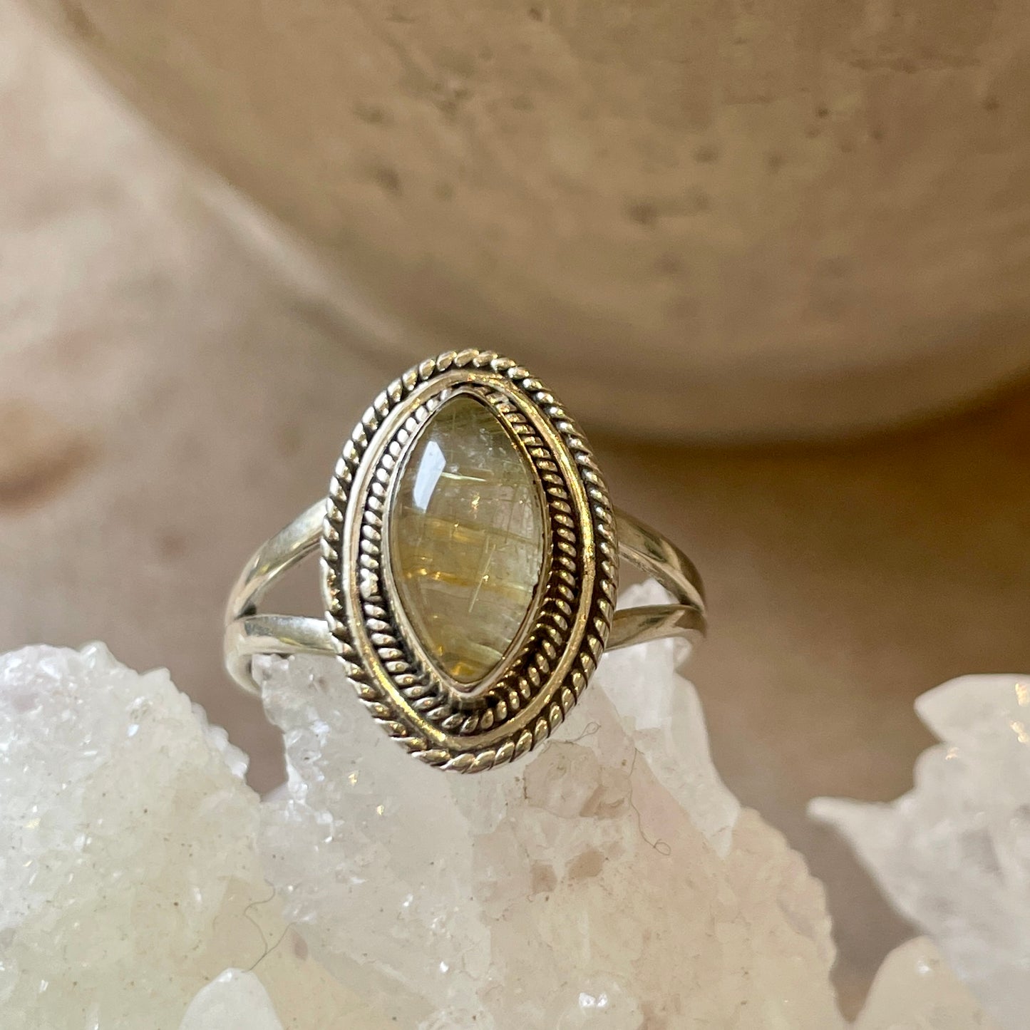 Golden Rutile Quartz ring | 925 silver | Size 9
