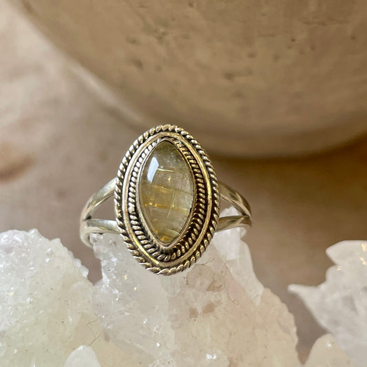 Golden Rutile Quartz ring | 925 silver | Size 9