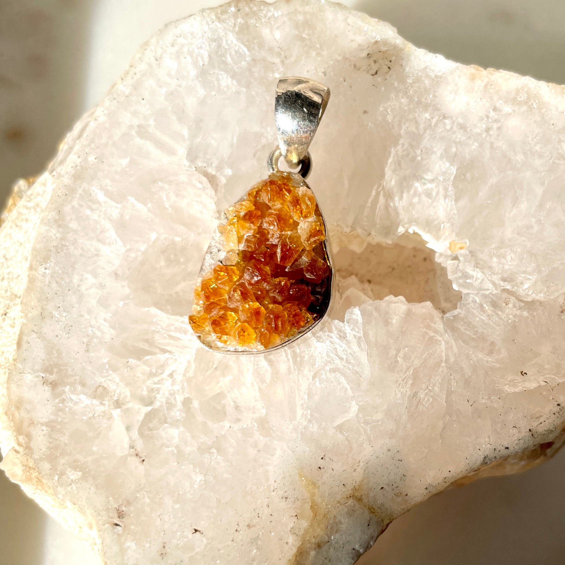 Citrine cluster pendant - 925 Stirling Silver