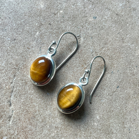 Tigers Eye Oval Earrings | 925 Silver