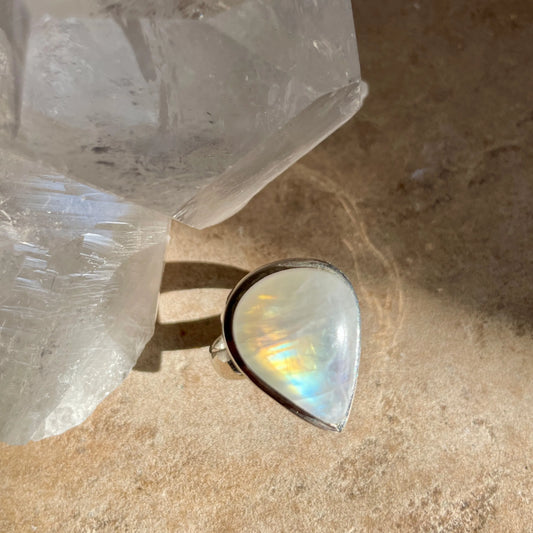 Moonstone teardrop ring | 925 Silver | Size 7