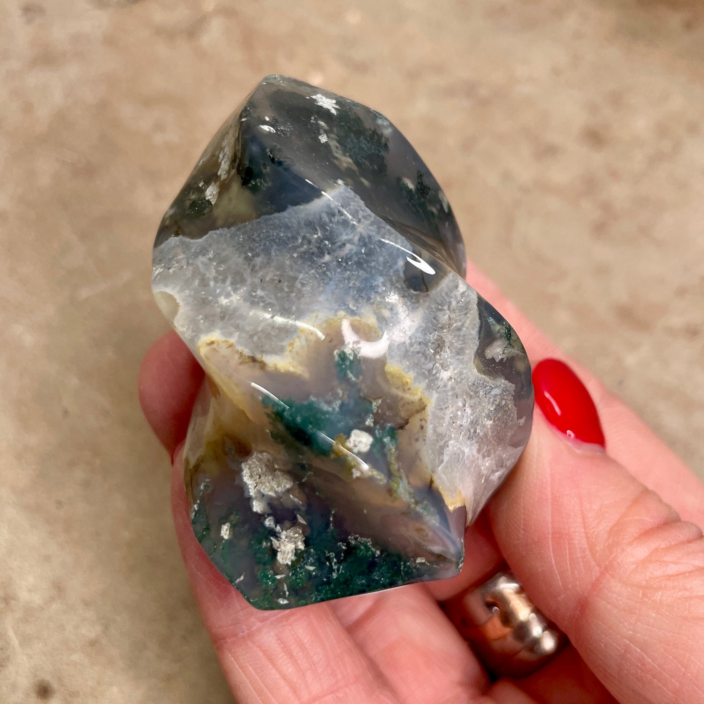 Moss Agate Quartz flame 6CM