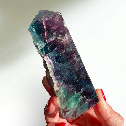 Rainbow Fluorite Tower - polished and raw - 11.5CM