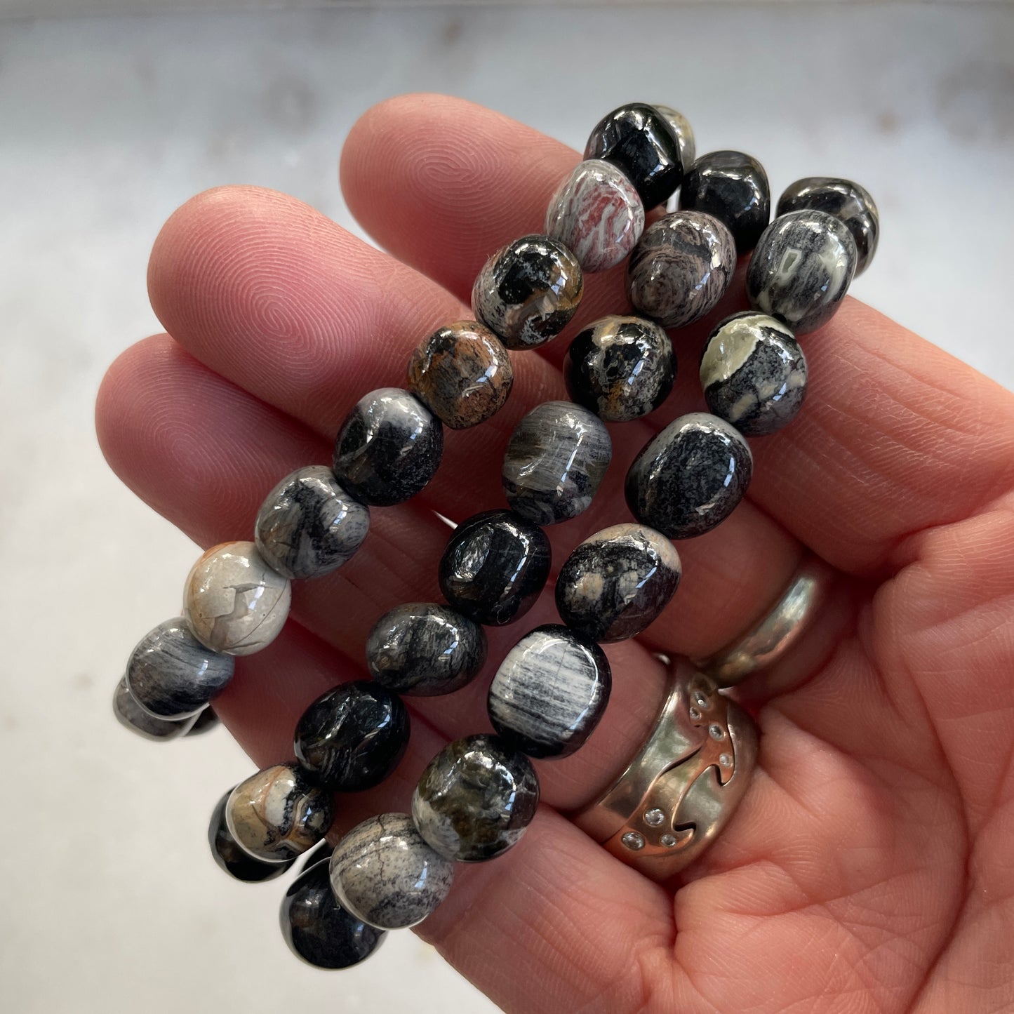 Silver Leaf jasper tumble stone bracelet