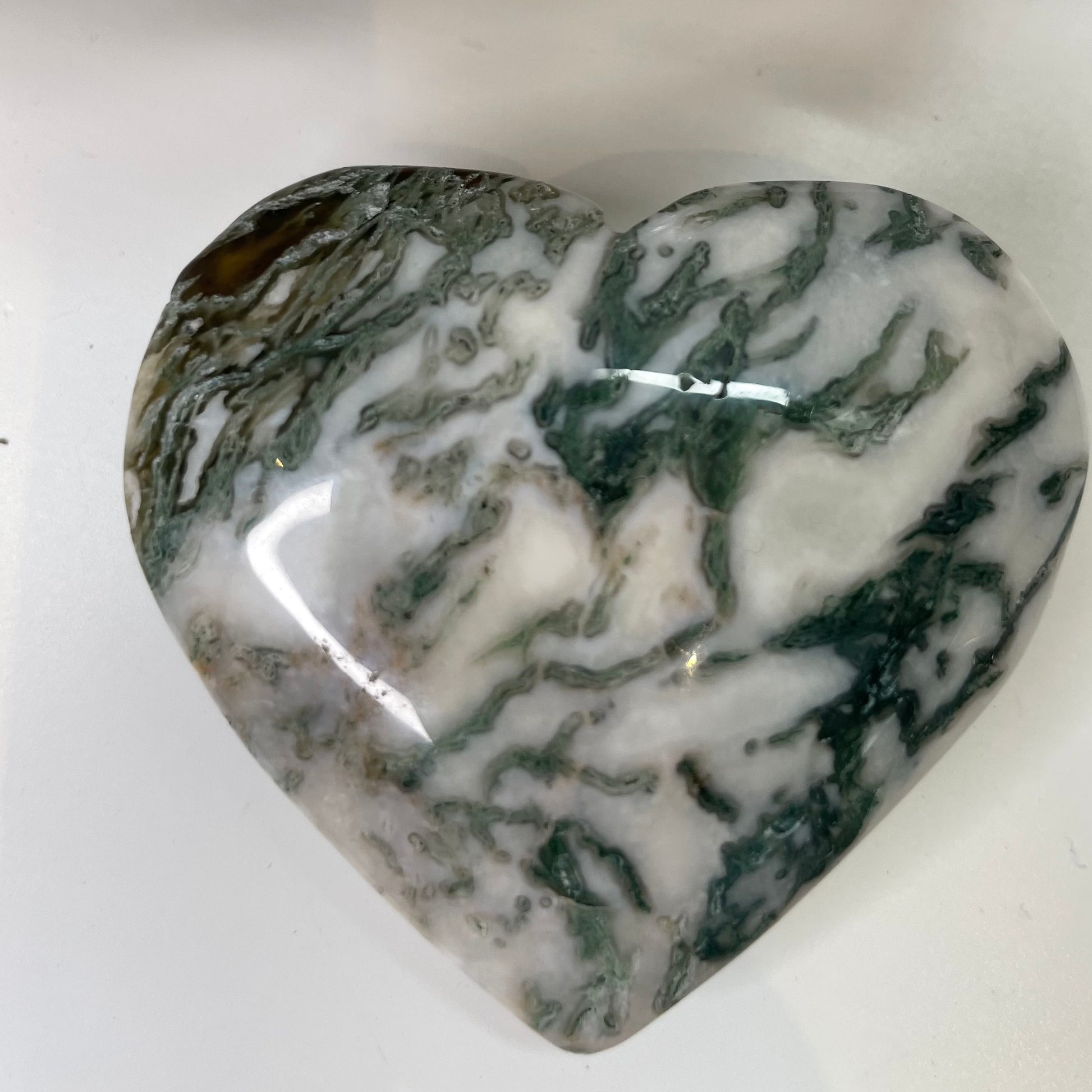 Moss Agate Heart on white background