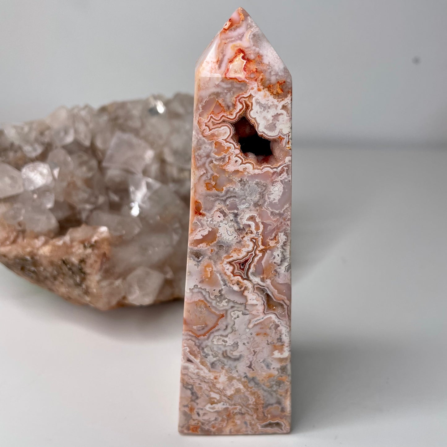 Pink crazy lace agate Tower - 13cm