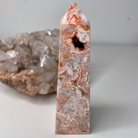 Pink crazy lace agate Tower - 13cm