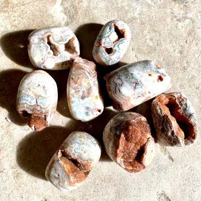 Pink crazy lace agate Tumbles with Druzy