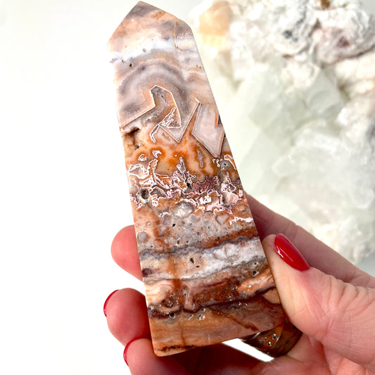 Pink crazy lace agate Tower - 10.5cm