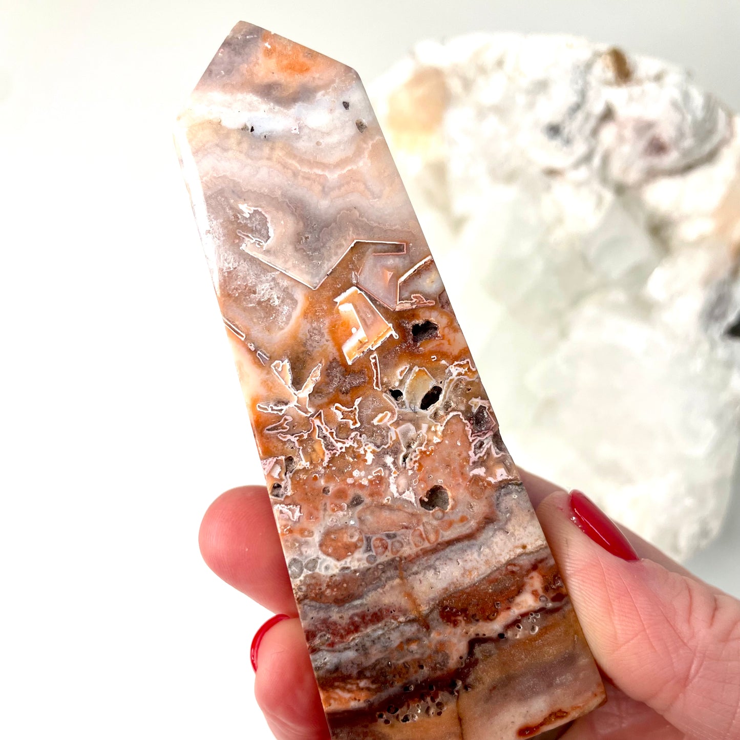 Pink crazy lace agate Tower - 10.5cm