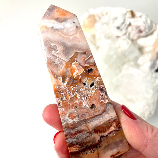 Pink crazy lace agate Tower - 10.5cm