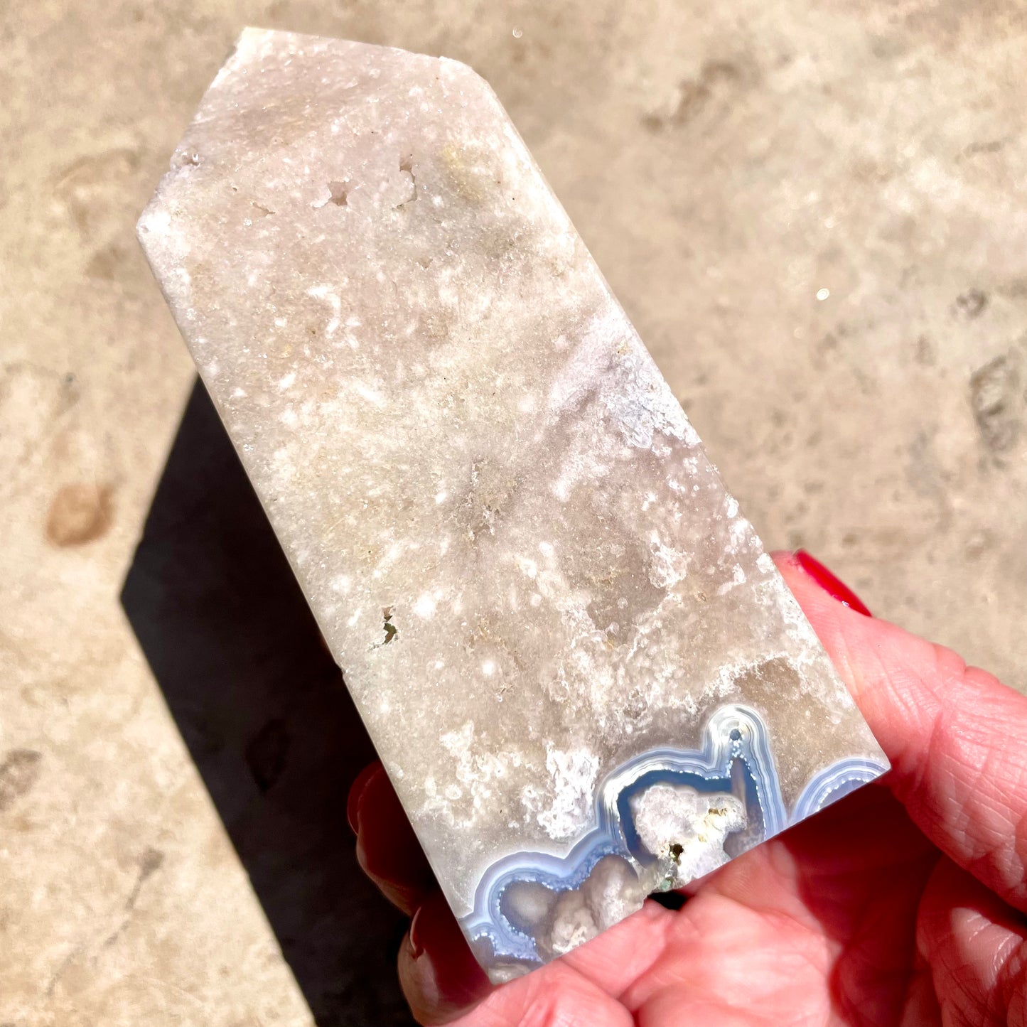 Pink Amethyst Tower with blue Agate 11.5cm