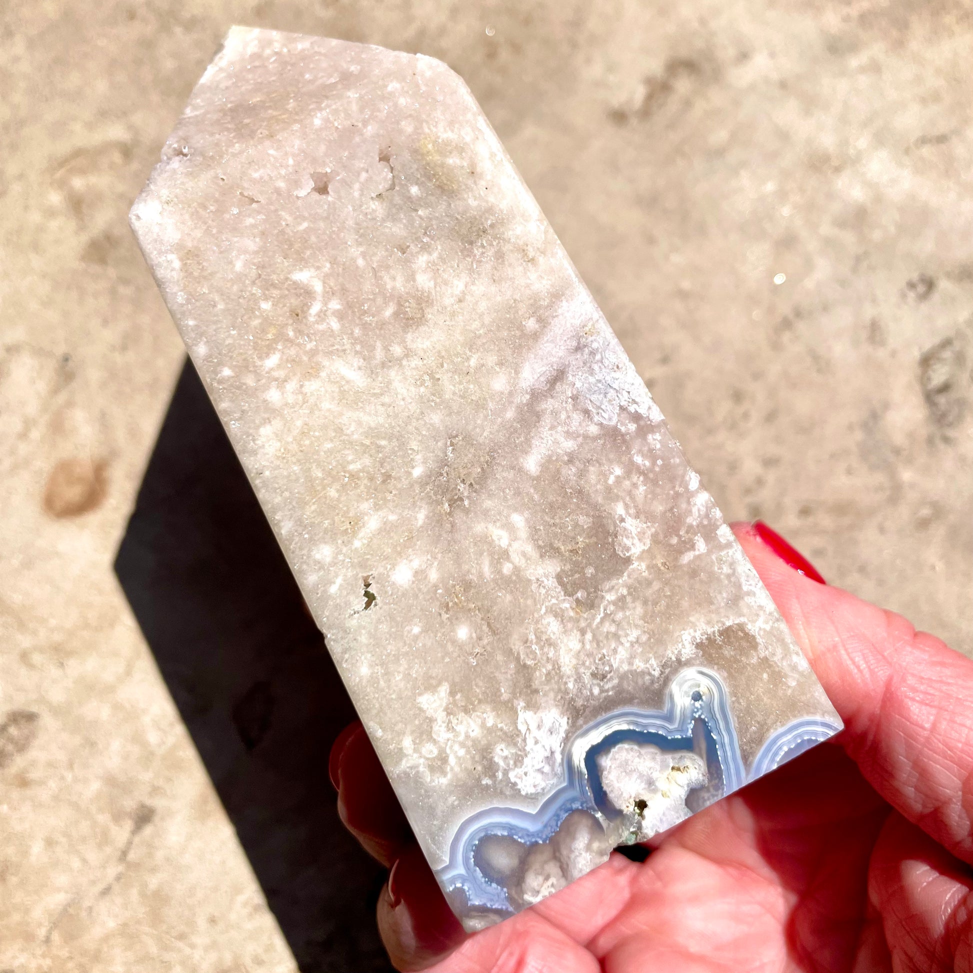 Pink Amethyst Tower with blue Agate 11.5cm