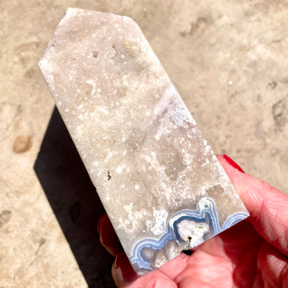 Pink Amethyst Tower with blue Agate 11.5cm