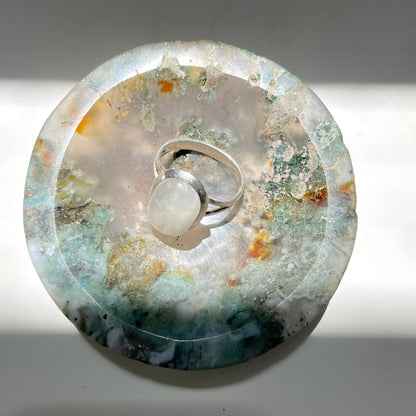 Ring sitting inside Moss Agate Trinket Bowl