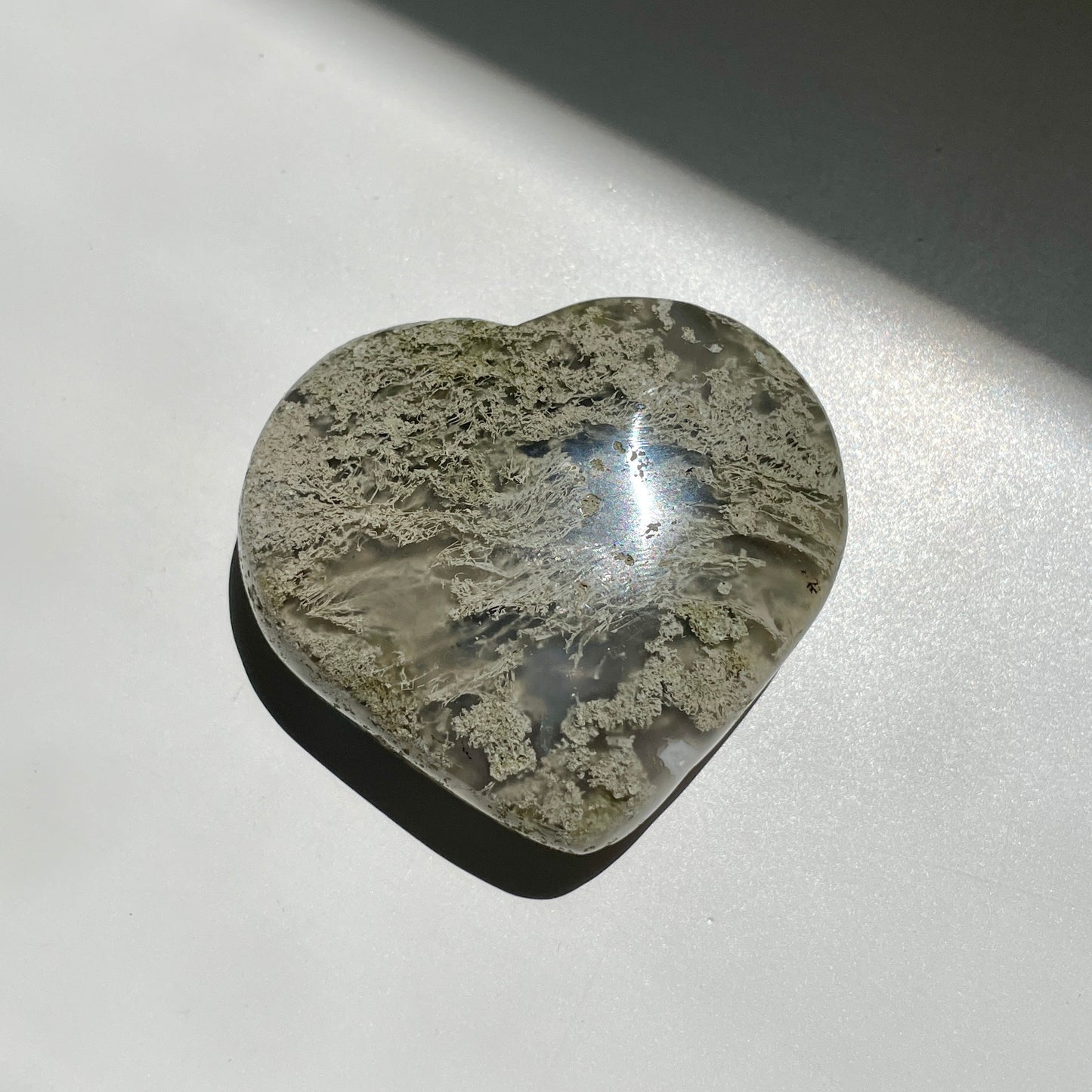 Moss Agate Heart on white background