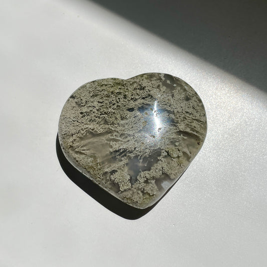 Moss Agate Heart on white background