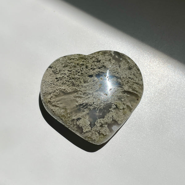 Moss Agate Heart on white background