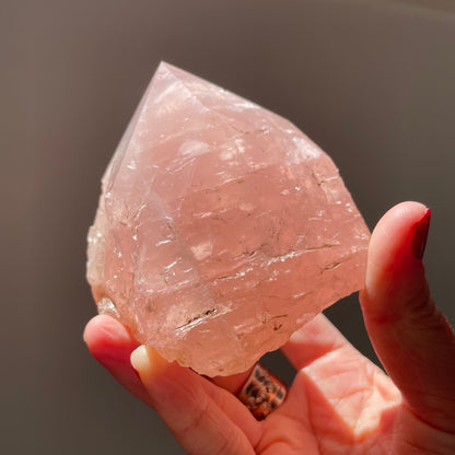 Rose Quartz point - polished top raw base