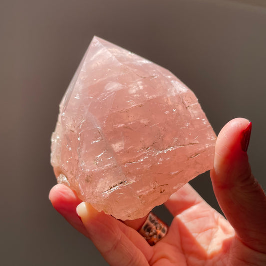 Rose Quartz point - polished top raw base