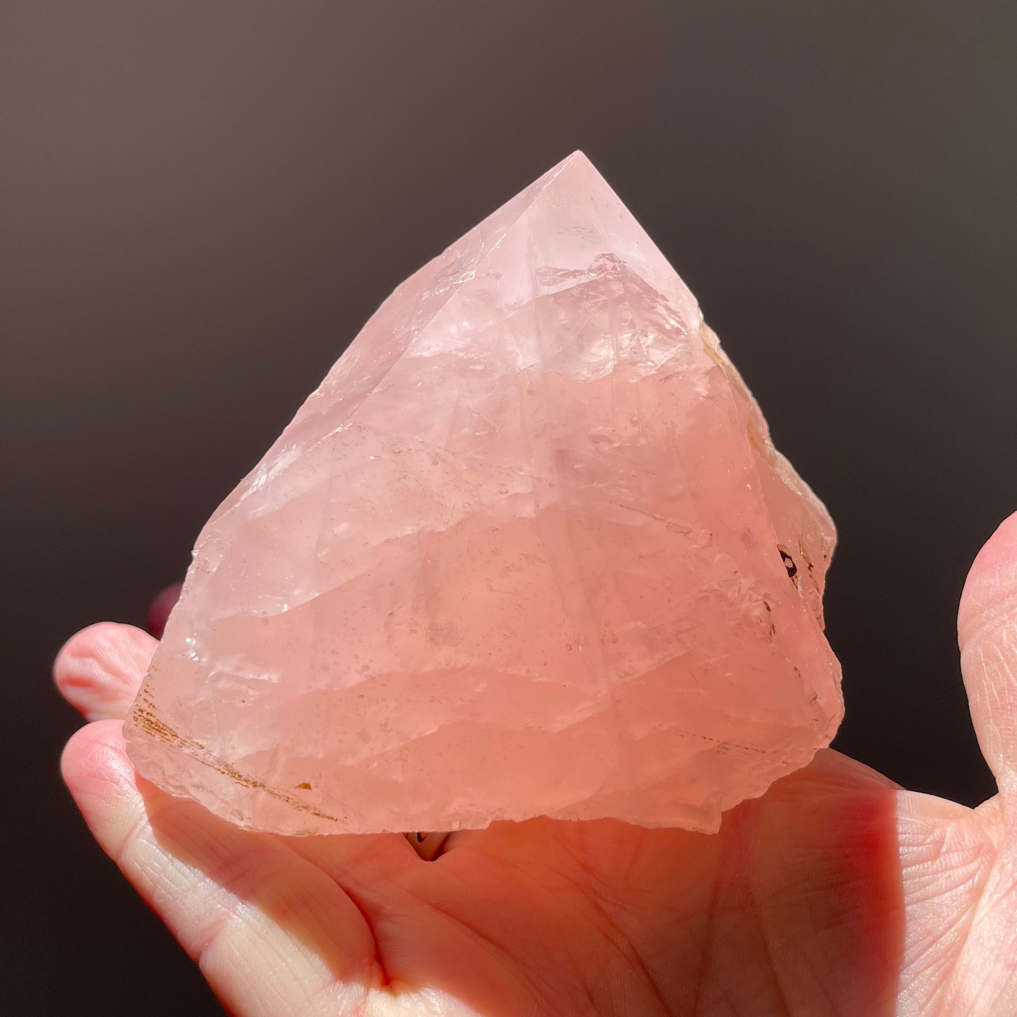 Rose Quartz point - polished top raw base
