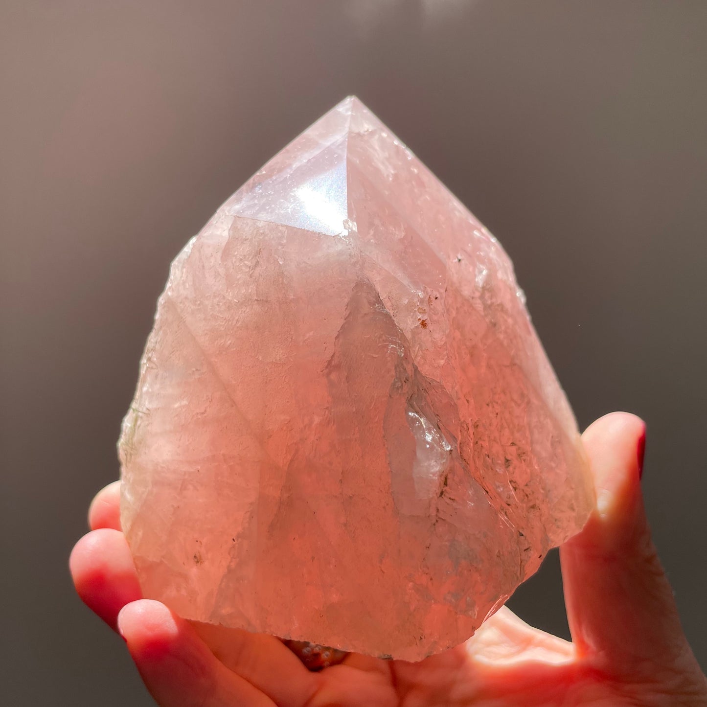 Rose Quartz point - polished top cut base