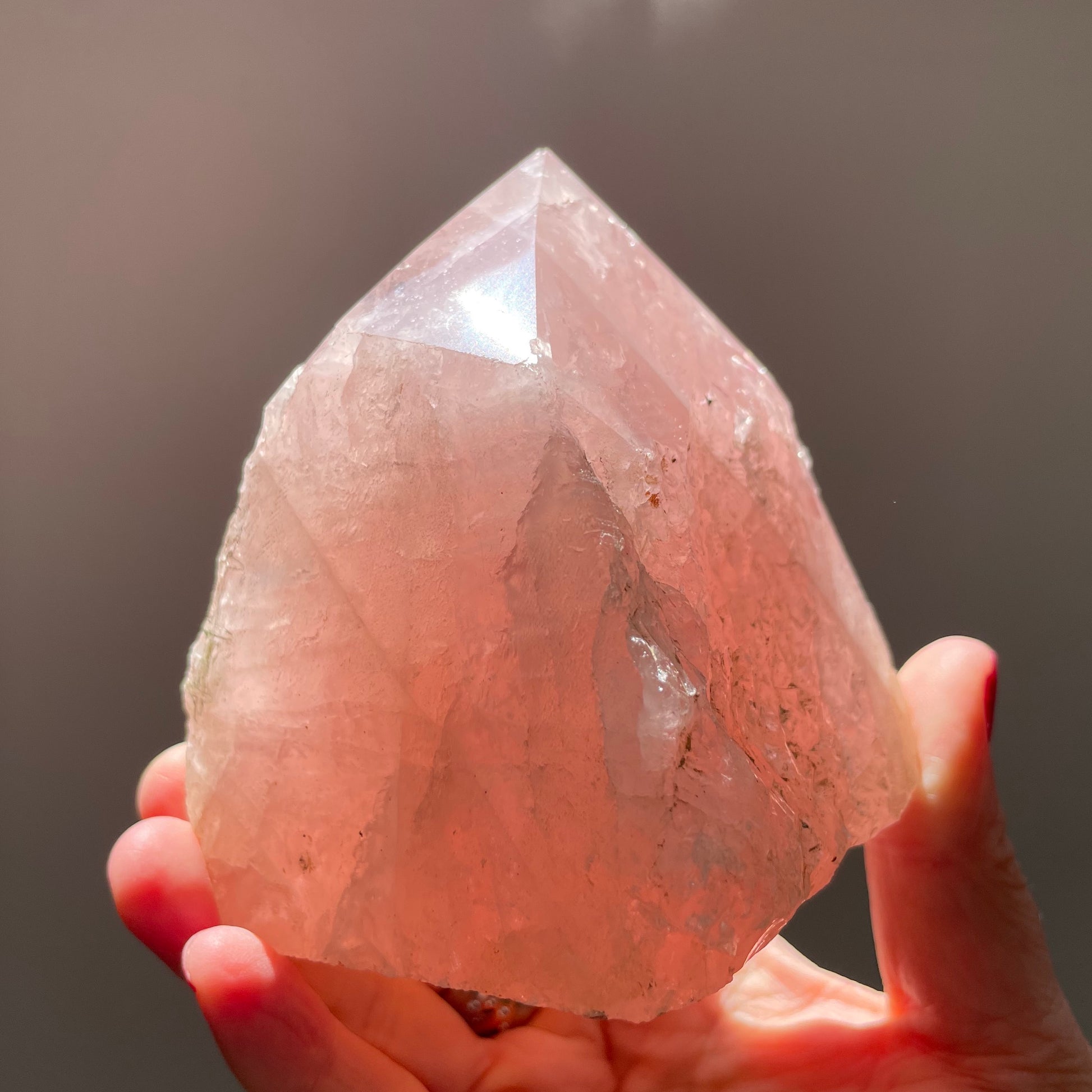 Rose Quartz point - polished top cut base