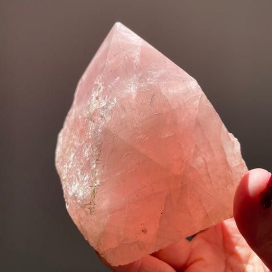 Rose Quartz point - polished top cut base