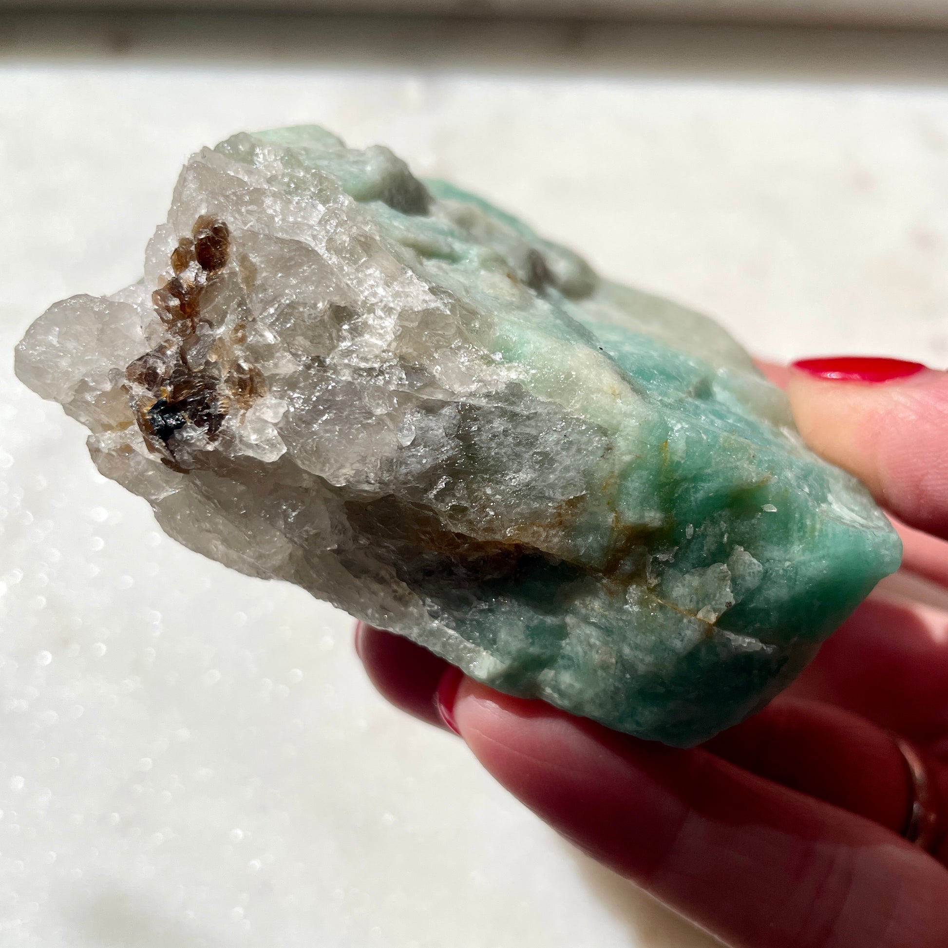 Amazonite Rough with Smokey Quartz and Tourmaline