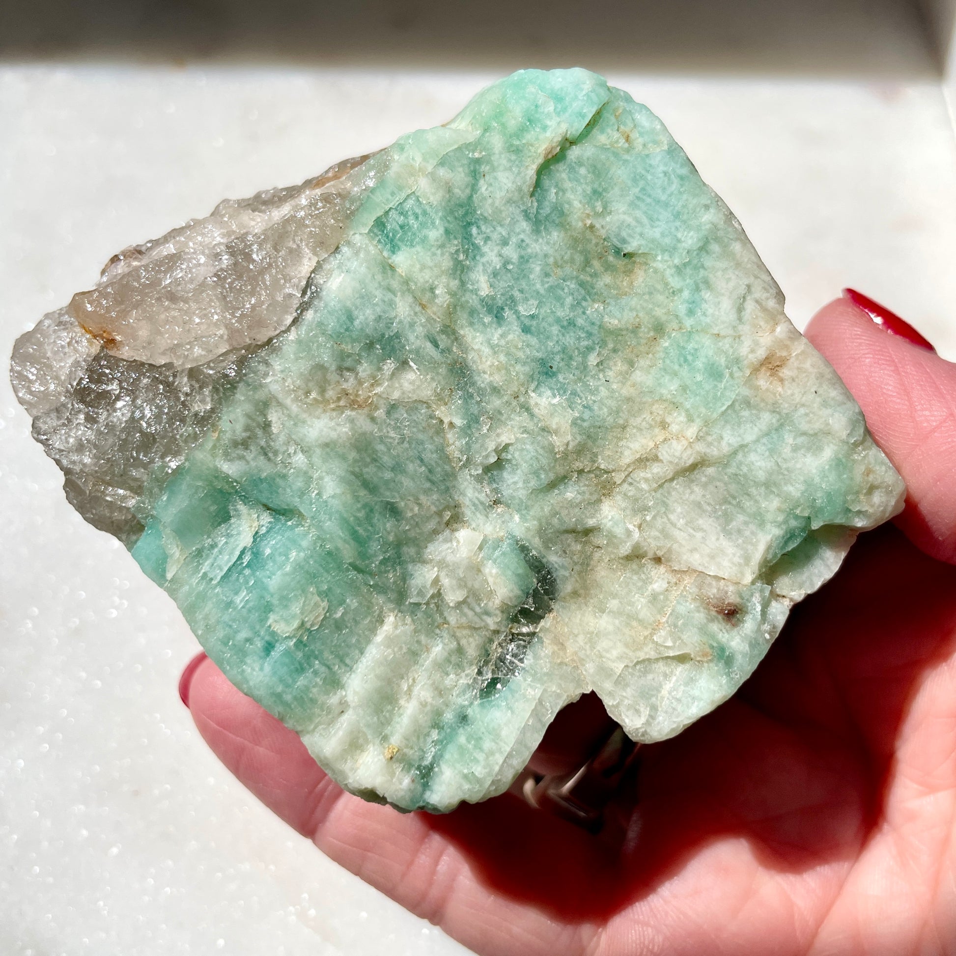 Amazonite Rough with Smokey Quartz and Tourmaline