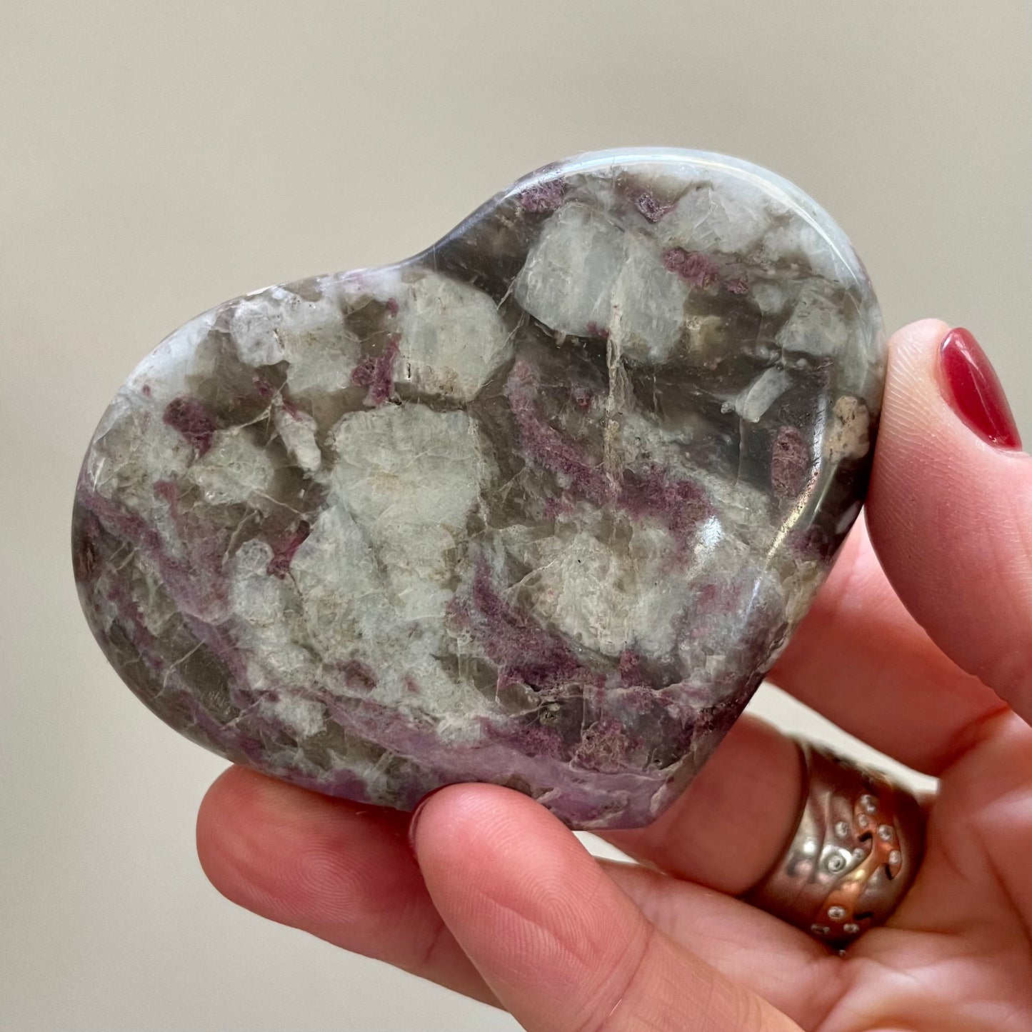 Pink Tourmaline heart with white and smokey quartz