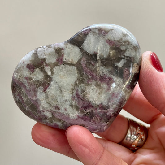 Pink Tourmaline heart with white and smokey quartz
