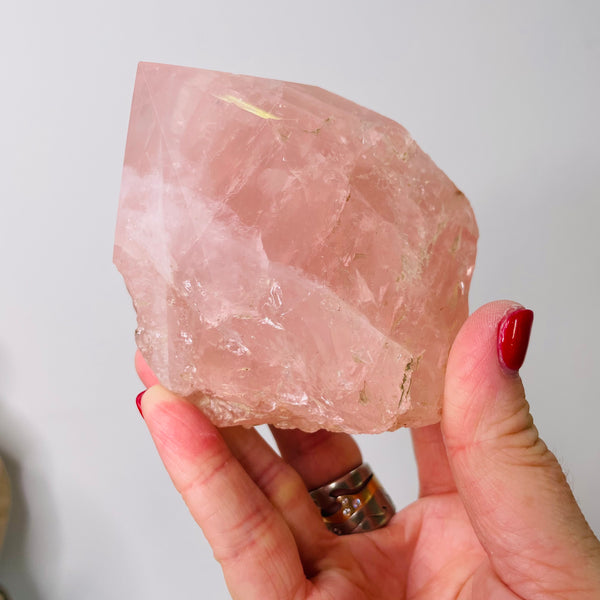 Rose Quartz point - polished top raw base