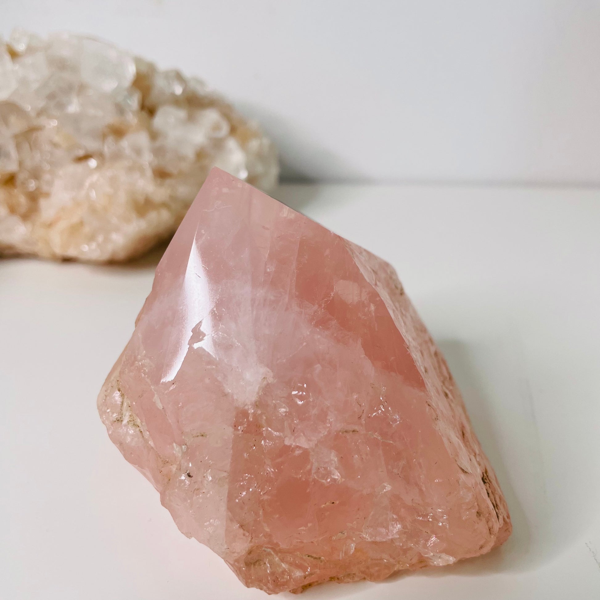 Rose Quartz point - polished top raw base