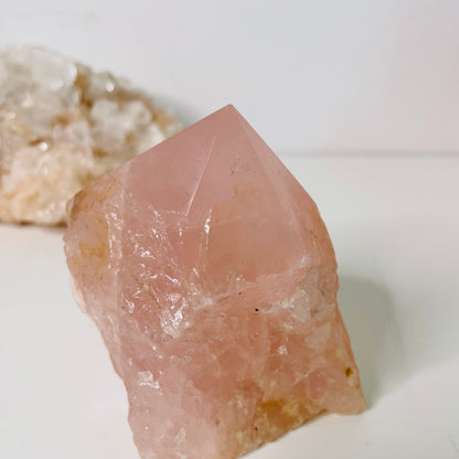 Rose Quartz point - polished top raw base