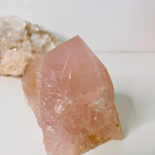 Rose Quartz point - polished top raw base