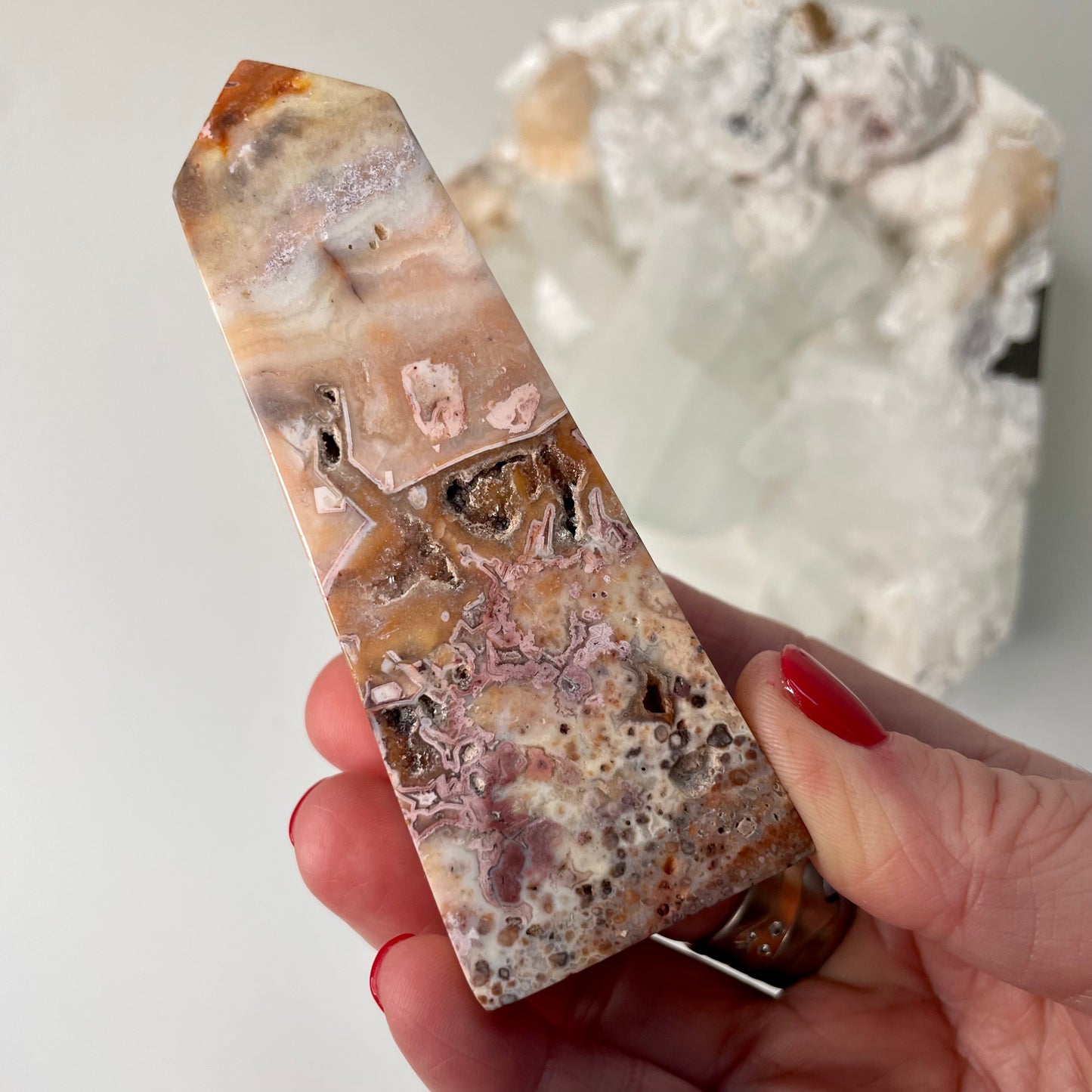 Pink crazy lace agate Tower - 10Cm
