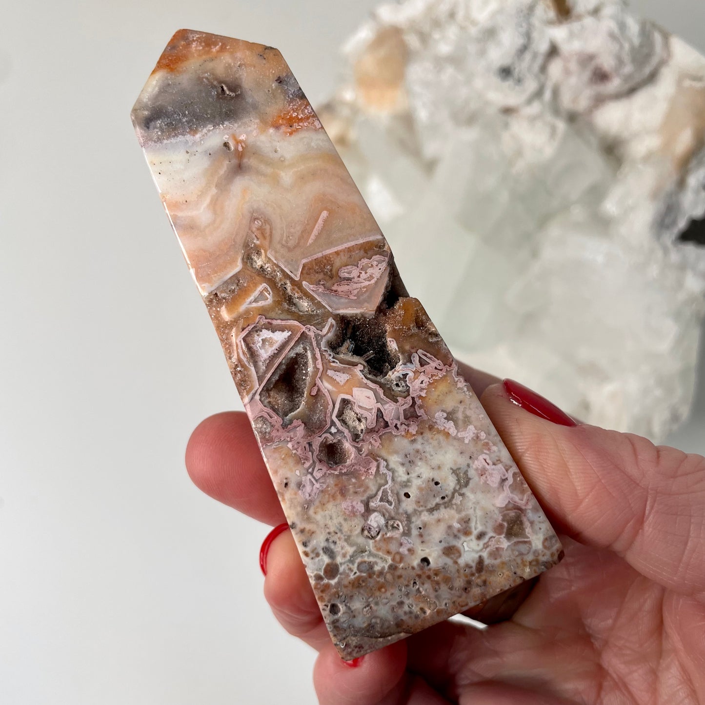 Pink crazy lace agate Tower - 10Cm