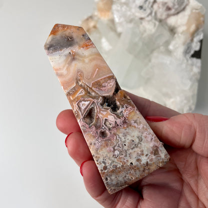 Pink crazy lace agate Tower - 10Cm